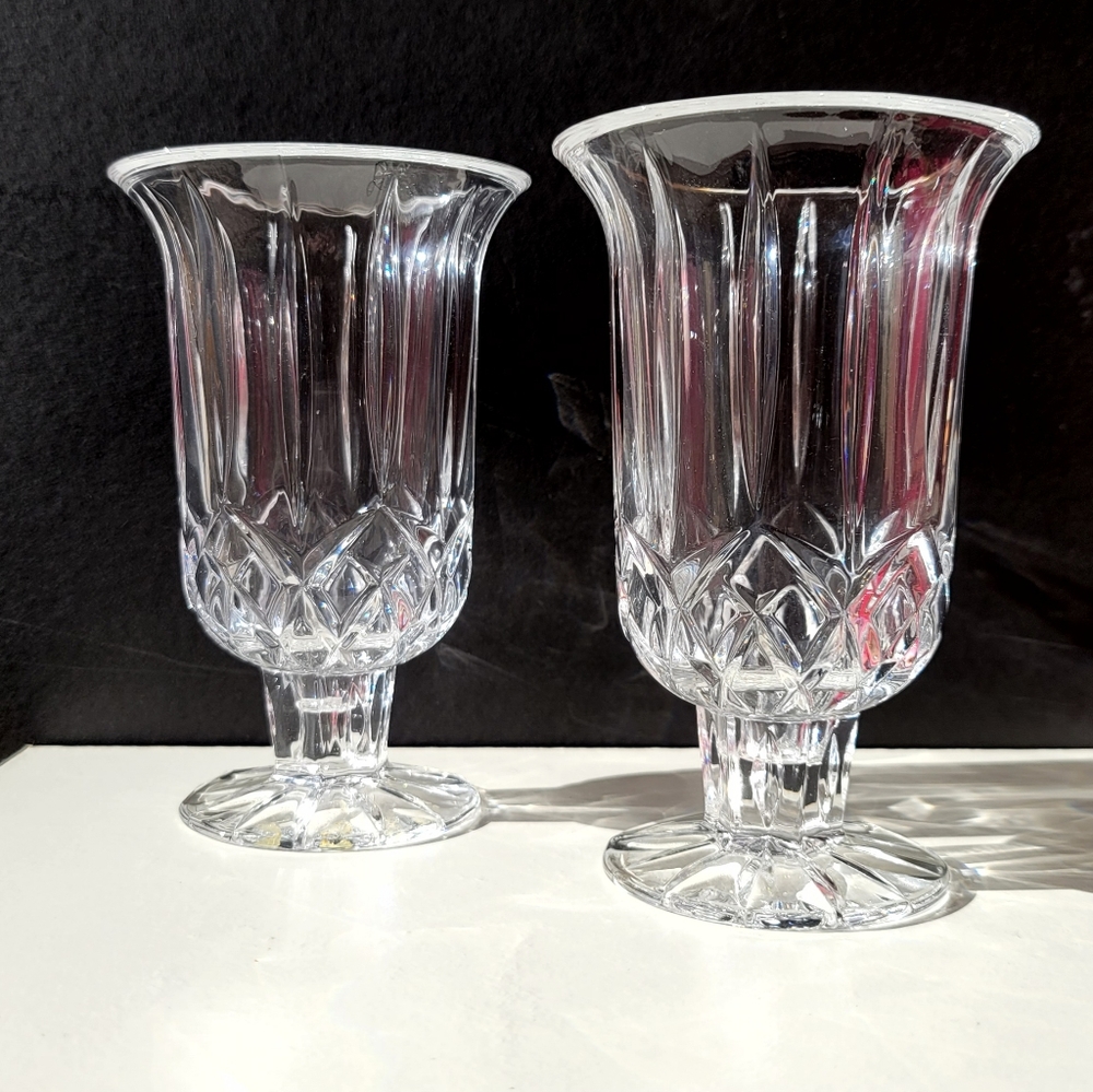 Set of 2 Clear Crystal Footed Heavy Large Dessert or Drinkware Glasses Vintage